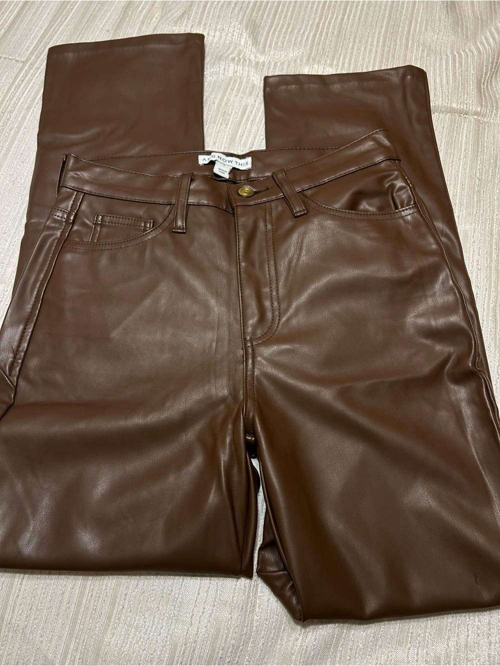 H&M High-Rise Faux Leather Jeans - Brown